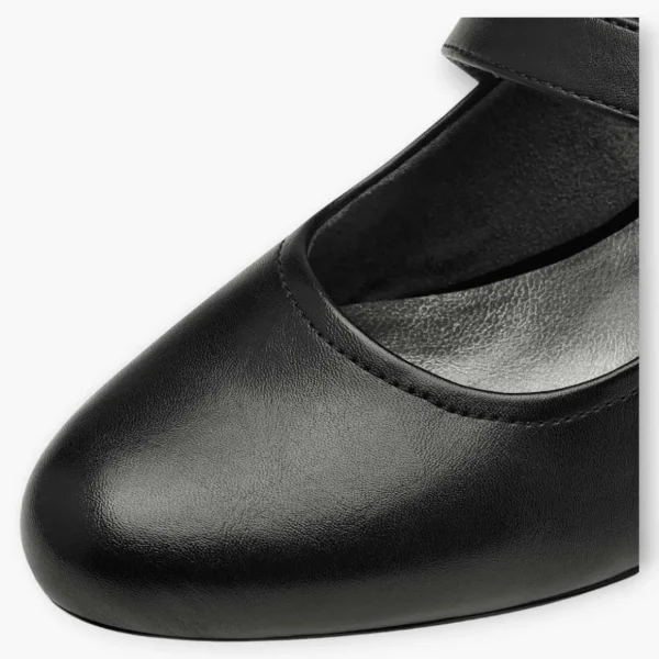 Black Vegan Court Shoes with Block Heel & Cross Strap