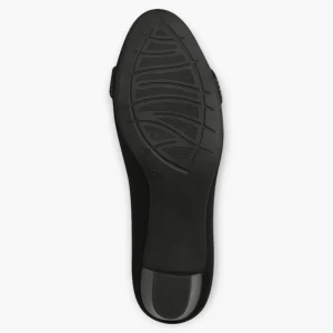 Black Vegan Suede Court Shoes with Block Heel & Strap Detail