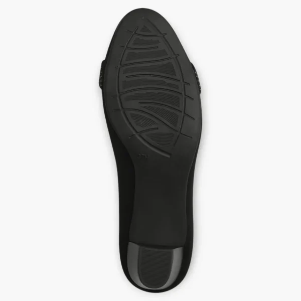 Black Vegan Suede Court Shoes with Block Heel & Strap Detail