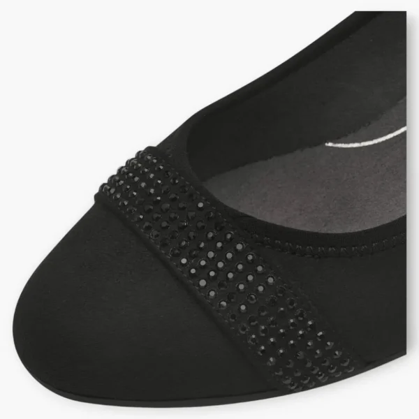 Black Vegan Suede Court Shoes with Block Heel & Strap Detail