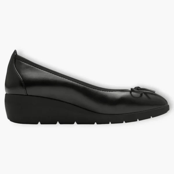 Black Vegan Wide Fit Ballerina Shoes with Low Wedge Sole