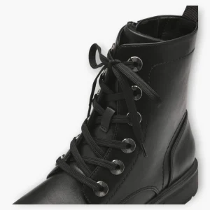 Black Women's Lace-Up Boots with Block Heel