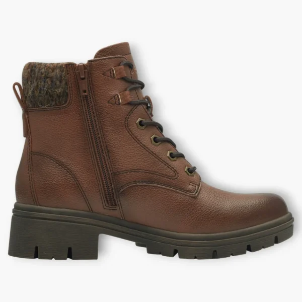 Brown Vegan Water-Resistant Ankle Boots with Laces & Zip