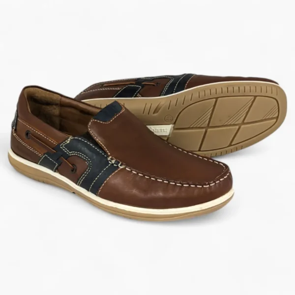 Brown Wide-Fit Slip-On Shoes with Navy Detail - Dubarry Shaun