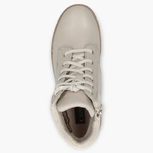 Caprice Beige Boots with Gum Sole, Laces & Side Zip - Wedge Sole, Wide Fit, Comfort Focused