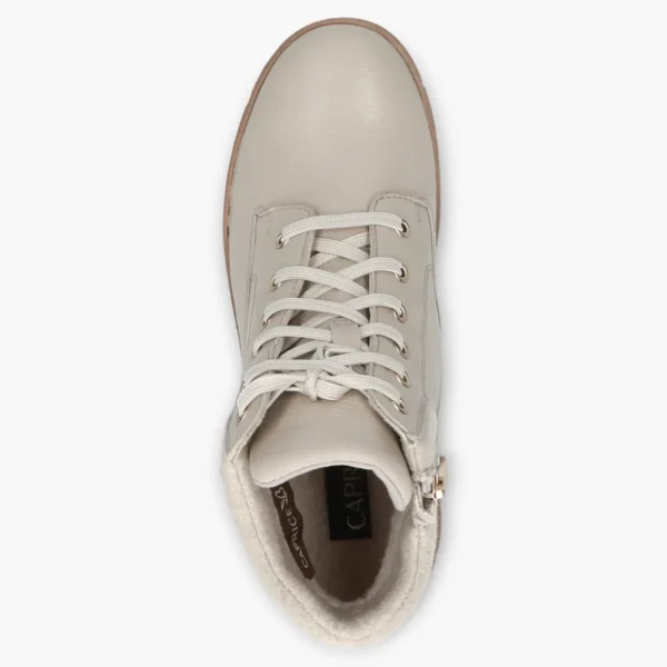 Caprice Beige Boots with Gum Sole, Laces & Side Zip - Wedge Sole, Wide Fit, Comfort Focused
