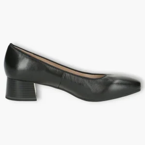 Caprice Black Leather Court Shoes - Block Heel, Wide Fit & Comfortable