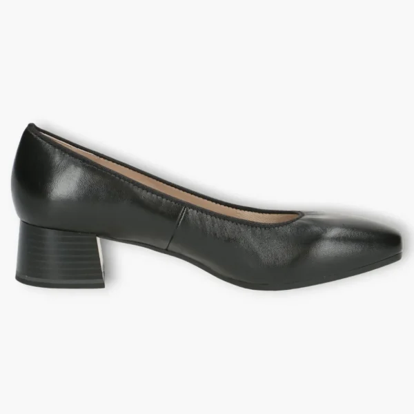 Caprice Black Leather Court Shoes - Block Heel, Wide Fit & Comfortable