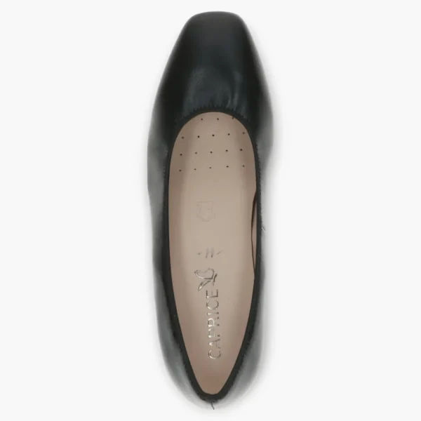 Caprice Black Leather Court Shoes - Block Heel, Wide Fit & Comfortable