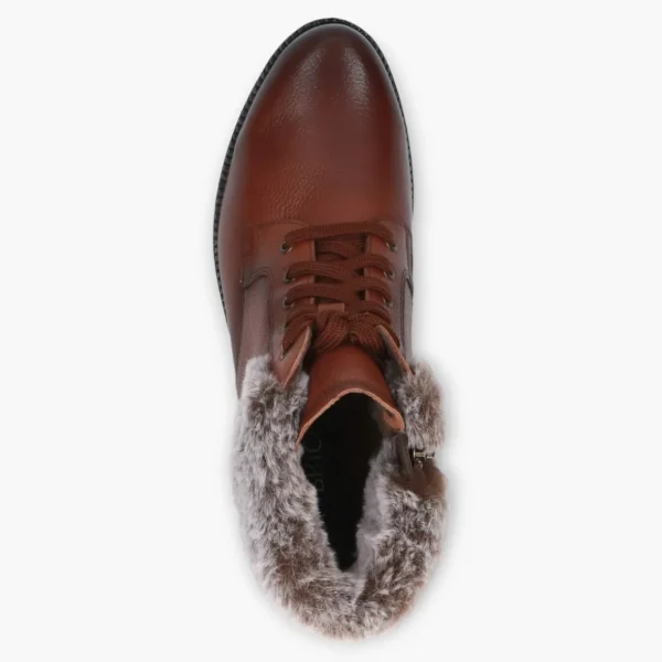 Caprice Brown Ankle Boots with Laces, Side Zip & Chunky Sole - Fur Lined, Wide Fit