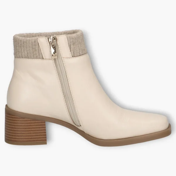 Caprice Cream Ankle Boots with Block Heel & Side Zip - Wide Fit, Stability & Comfort