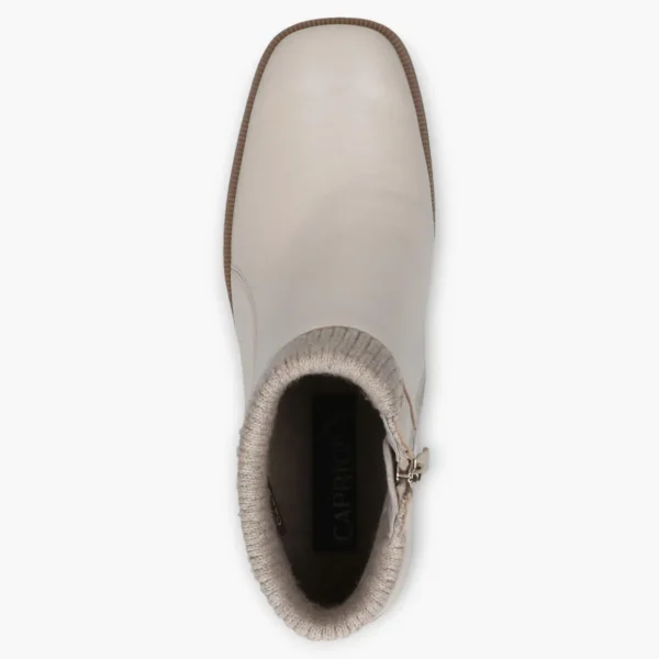 Caprice Cream Ankle Boots with Block Heel & Side Zip - Wide Fit, Stability & Comfort