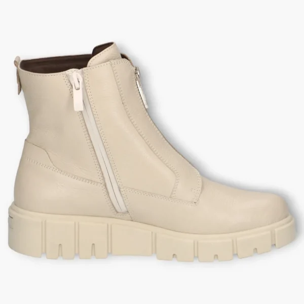 Caprice Cream Leather Waterproof Ankle Boots with Wedge Sole