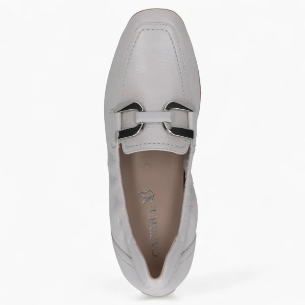 Caprice Deer Skin Slip-On – Pearl Ivory with Silver Detail