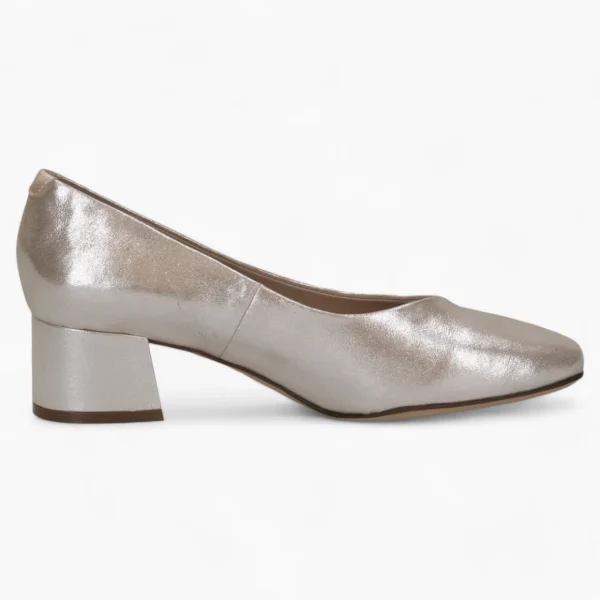 Caprice Metallic Block Heel – Square Toe & Fish Cut Detail