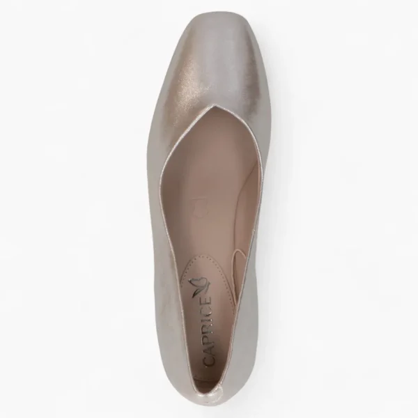 Caprice Metallic Block Heel – Square Toe & Fish Cut Detail