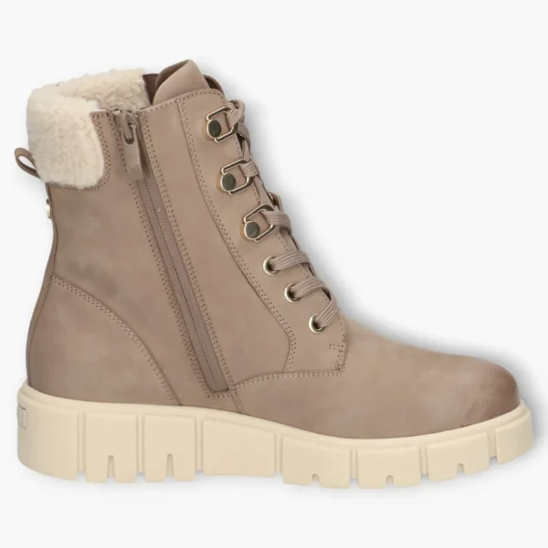 Caprice Taupe Nubuck Ankle Boots with Cream Sole and Faux Fur
