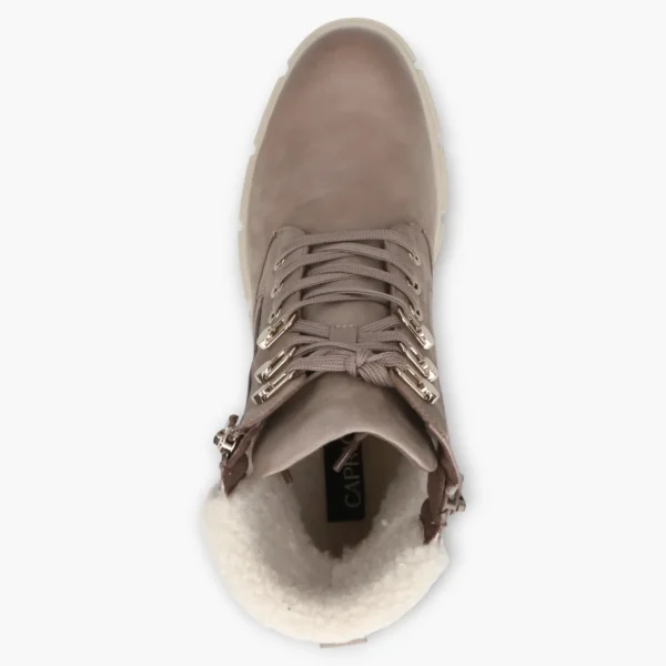 Caprice Taupe Nubuck Ankle Boots with Cream Sole and Faux Fur