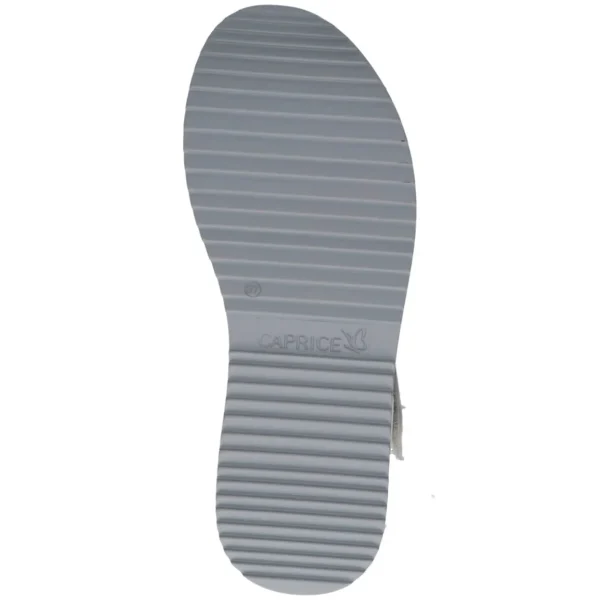 Caprice White Sandal with Snakeskin Detail and Velcro Straps
