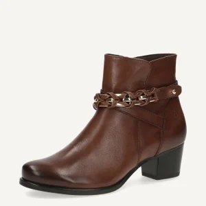 Caprice Women's Brown Leather Ankle Boots with Gold Chain