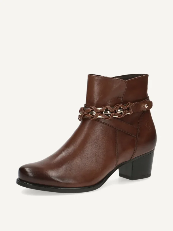 Caprice Women's Brown Leather Ankle Boots with Gold Chain