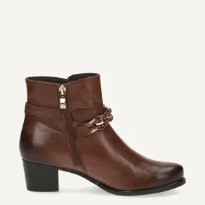 Caprice Women's Brown Leather Ankle Boots with Gold Chain