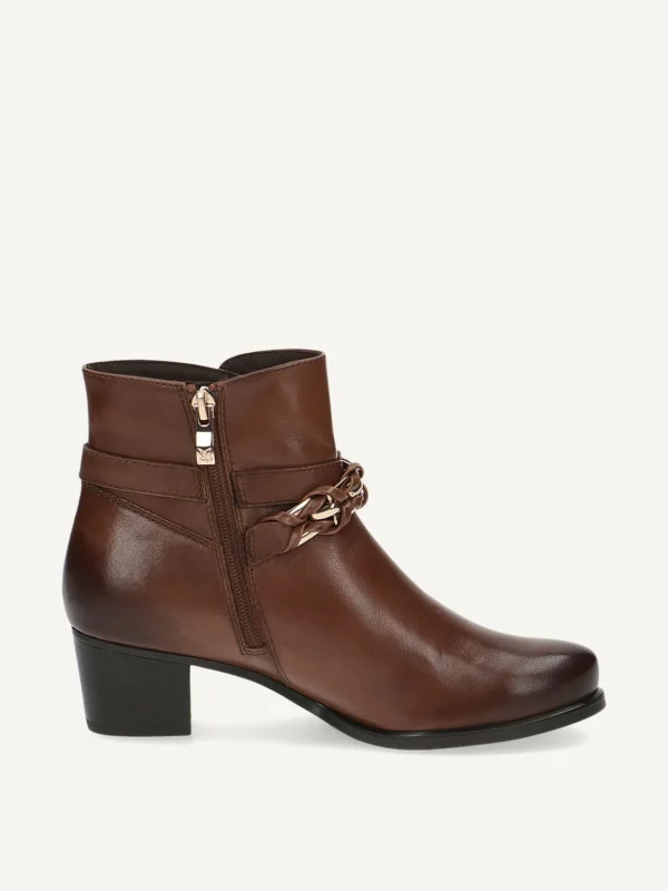 Caprice Women's Brown Leather Ankle Boots with Gold Chain