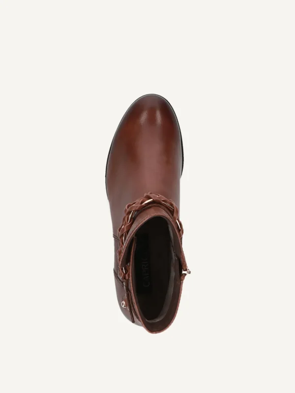 Caprice Women's Brown Leather Ankle Boots with Gold Chain
