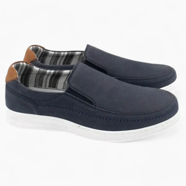 Dubarry Space Men's Navy Leather Slip-On Shoes – Wide Fit with White Sole