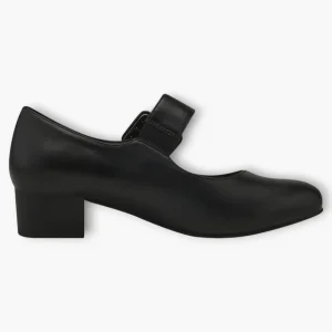 Jana Black Court Shoes with Velcro Strap and Block Heel