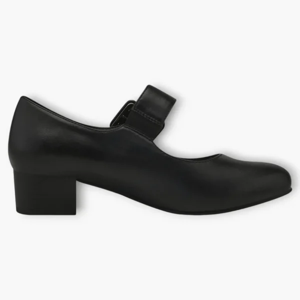 Jana Black Court Shoes with Velcro Strap and Block Heel