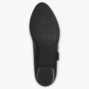 Jana Black Court Shoes with Velcro Strap and Block Heel