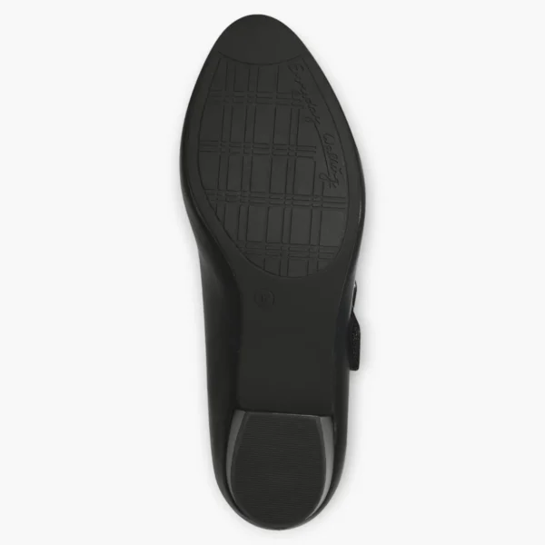 Jana Black Court Shoes with Velcro Strap and Block Heel