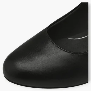 Jana Black Court Shoes with Velcro Strap and Block Heel