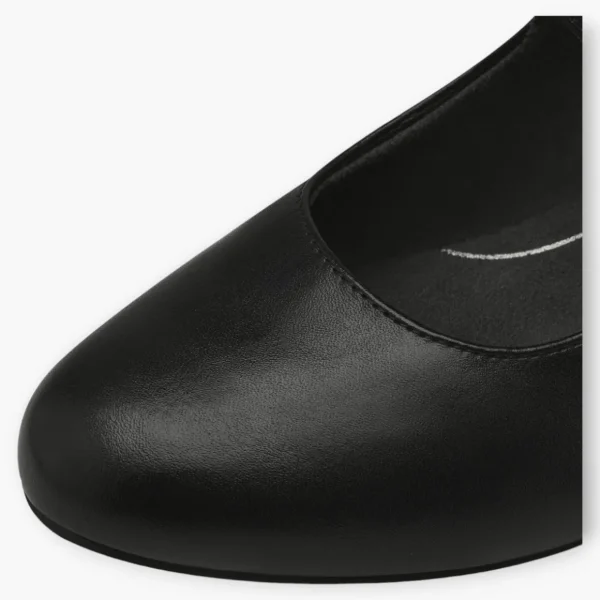 Jana Black Court Shoes with Velcro Strap and Block Heel