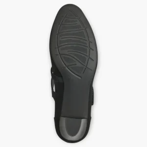 Jana Black Faux Suede Court Shoe with Velcro Strap and Diamante Detail
