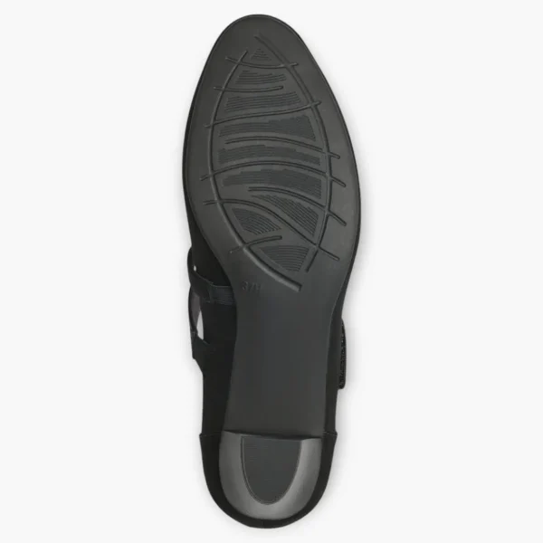 Jana Black Faux Suede Court Shoe with Velcro Strap and Diamante Detail