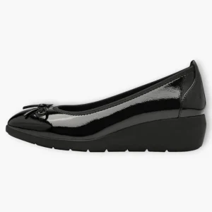 Jana Black Patent Bow Detail Wide Fit Ballerina Shoes