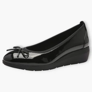Jana Black Patent Bow Detail Wide Fit Ballerina Shoes