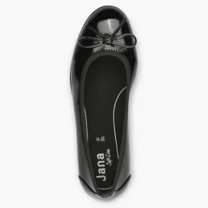 Jana Black Patent Bow Detail Wide Fit Ballerina Shoes