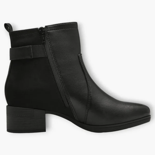 Jana Black Vegan Ankle Boots with Block Heel and Silver Buckle Detail