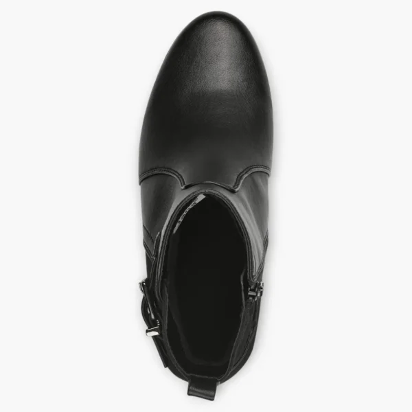 Jana Black Vegan Ankle Boots with Block Heel and Silver Buckle Detail