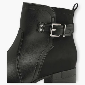 Jana Black Vegan Ankle Boots with Block Heel and Silver Buckle Detail