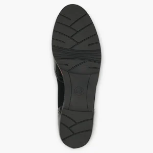 Jana Black Wide Fit Patent Brogue Detail Slip-On Loafers