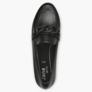 Jana Black Wide Fit Vegan Slip-On Loafers with Chain Detail