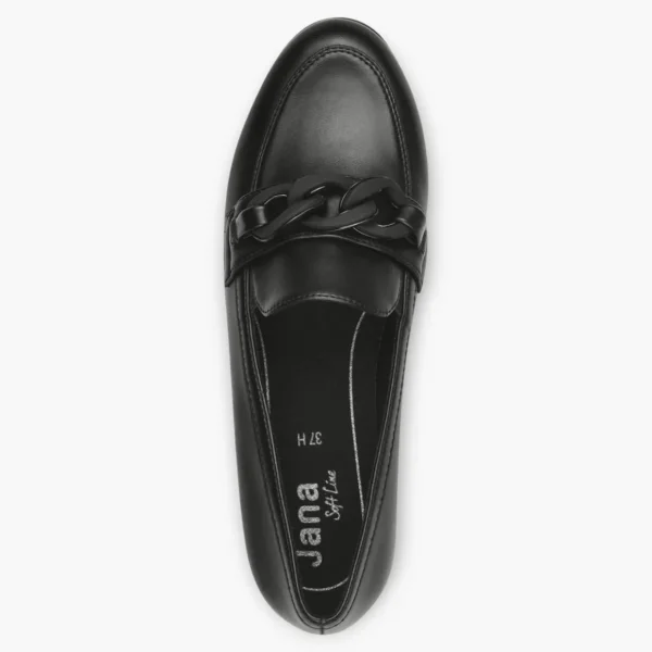 Jana Black Wide Fit Vegan Slip-On Loafers with Chain Detail