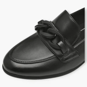 Jana Black Wide Fit Vegan Slip-On Loafers with Chain Detail