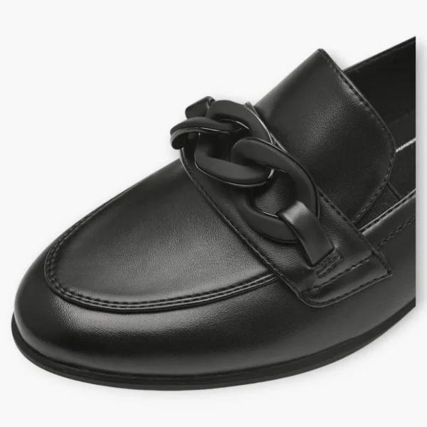 Jana Black Wide Fit Vegan Slip-On Loafers with Chain Detail