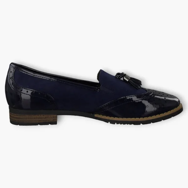 Jana Navy Brogue-Style Slip-On Loafers with Brown Side Sole