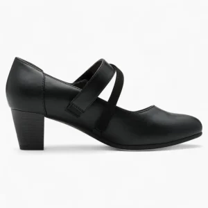 Jana Softline Black Low Block Heel – Wide Fit with Cushioned Insole